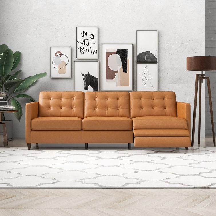 Brown leather store power reclining sofa